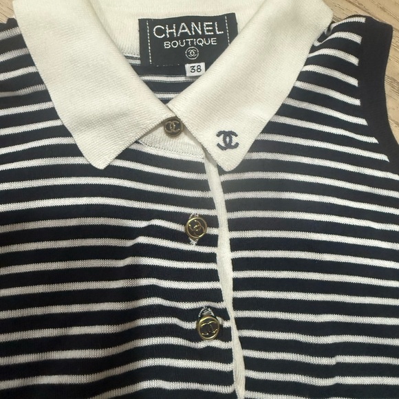 1995 CHANEL Navy and White Striped Sleeveless Top - Picture 3 of 5